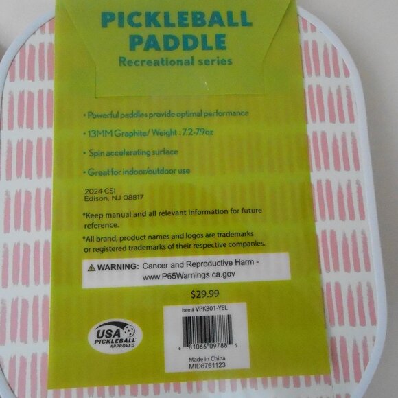 13mm Graphite Pickleball Paddles Double Sided-Lemon/Pink Dash-NEW-Set of 2 - Picture 3 of 4